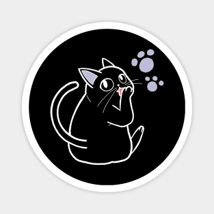 Cute Chubby Cat Licking Paw Drawing Magnet